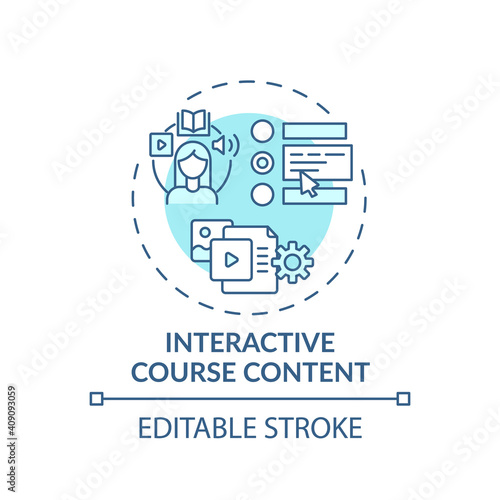 Interactive course content concept icon. Online teaching tips. Education that gives user to modify content idea thin line illustration. Vector isolated outline RGB color drawing. Editable stroke