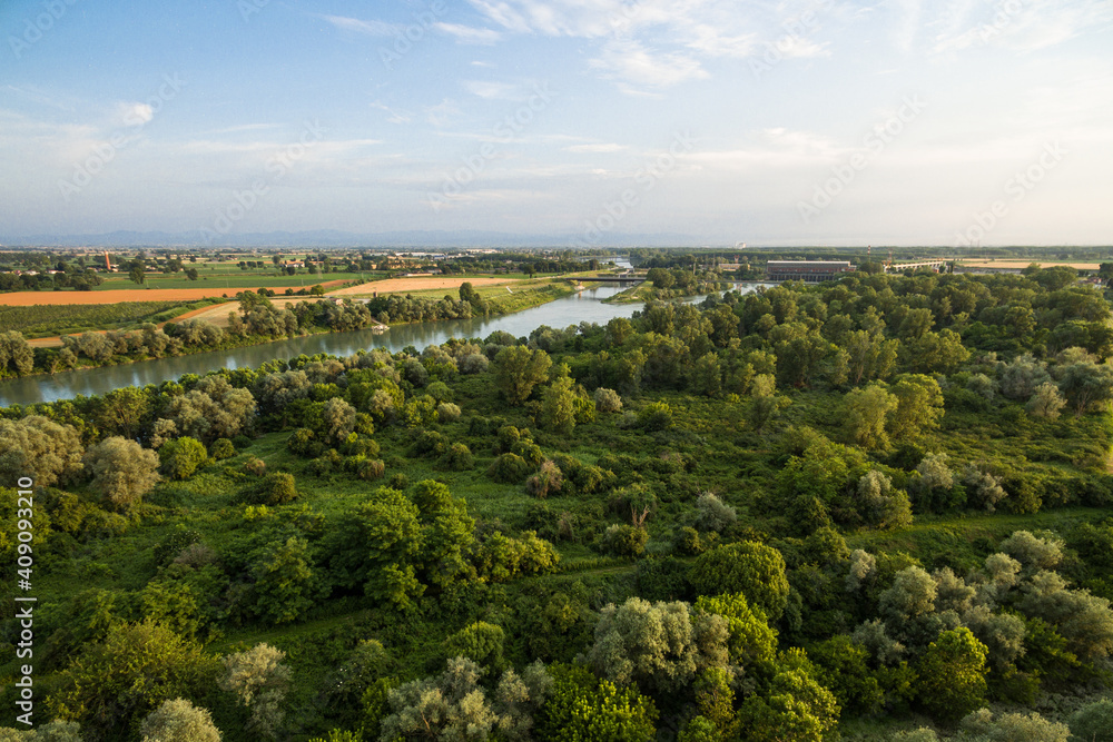 aerial view of the river po in Italy