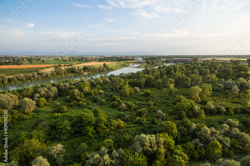 aerial view of the river po in Italy