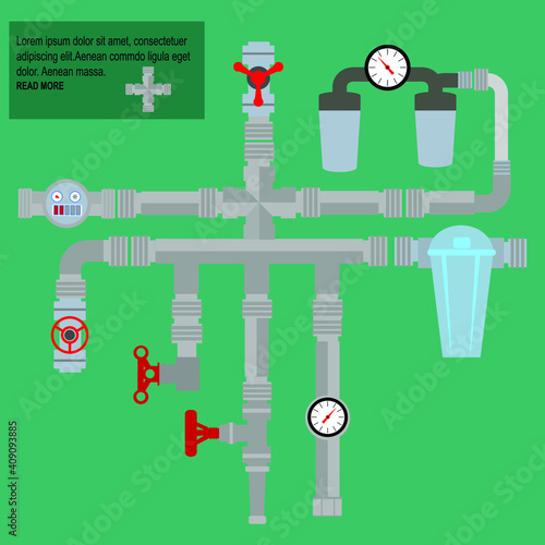 Water treatment plant and water filter and wastewater or waste water vector icon set. Purification system include. That removes sewage and sludge to improves the quality water for facility and supply.