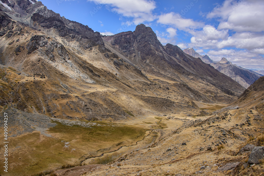 Landscape view from Tapush Punta, Cordillera Huayhuash circuit, Ancash, Peru