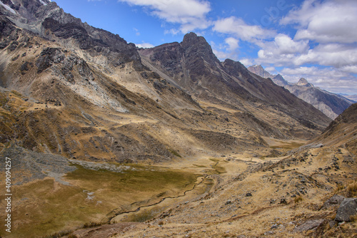 Landscape view from Tapush Punta  Cordillera Huayhuash circuit  Ancash  Peru