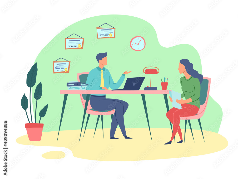 Cartoon Color Characters People and Lawyer with Client Concept. Vector Cartoon Color Characters People and Lawyer with Client Concept. Vector