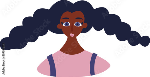 Dark skinned girl. Girl Power poster or card concept for International woman design for poster or card. Vector flat illustration in modern style.