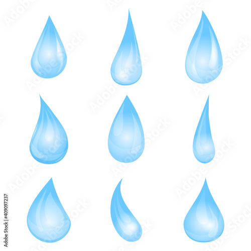 Cartoon blue water drop set. Vector illustration