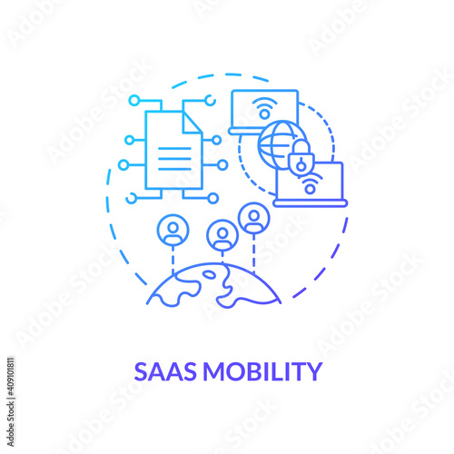 SaaS mobility concept icon. Software as service argument idea thin line illustration. Cloud computing. Connected digital devices. Remote working options. Vector isolated outline RGB color drawing