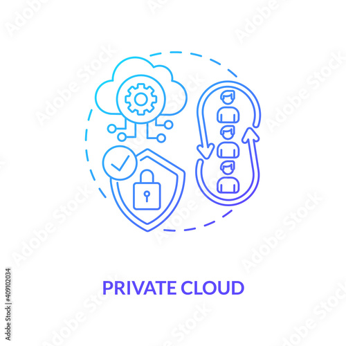 Private cloud concept icon. SaaS deployment model idea thin line illustration. Using by one business, organization. Providing cloud resources. Vector isolated outline RGB color drawing