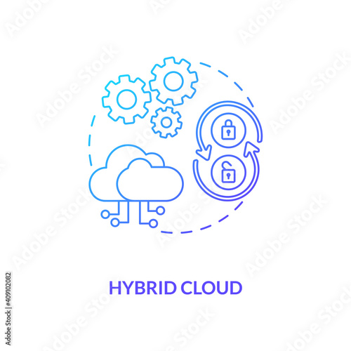 Hybrid cloud concept icon. SaaS deployment model idea thin line illustration. Maintaining private infrastructure for sensitive assets. Cloud resources. Vector isolated outline RGB color drawing