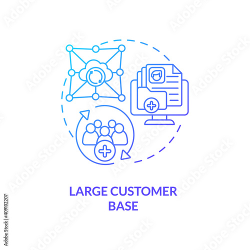 Large customer base concept icon. Cloud-computing product idea thin line illustration. Boosting brand visibility. Providing value to existing customers. Vector isolated outline RGB color drawing