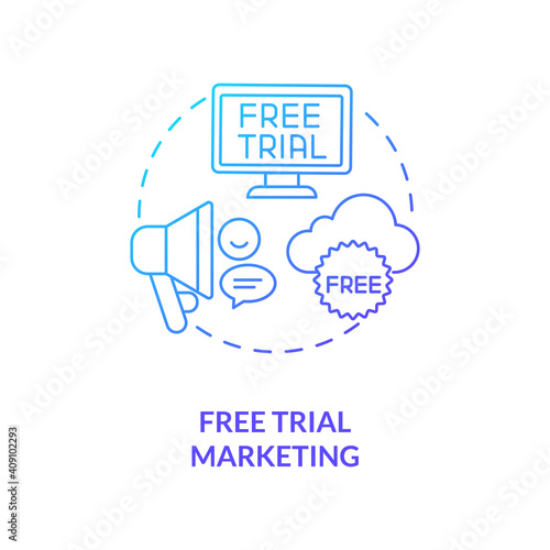 Free trial marketing concept icon. Sales strategy idea thin line illustration. Influencing buying decision. New-customer acquisition. Subscription service. Vector isolated outline RGB color drawing