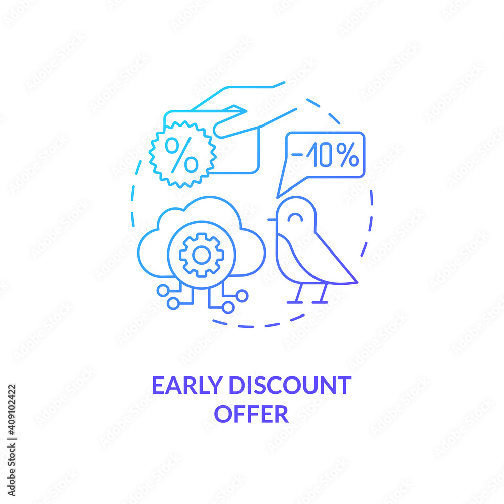 Early discount offer concept icon. SaaS trial idea thin line illustration. Pricing discounts for revenue growth. Discounting capability. Limited-time offer. Vector isolated outline RGB color drawing