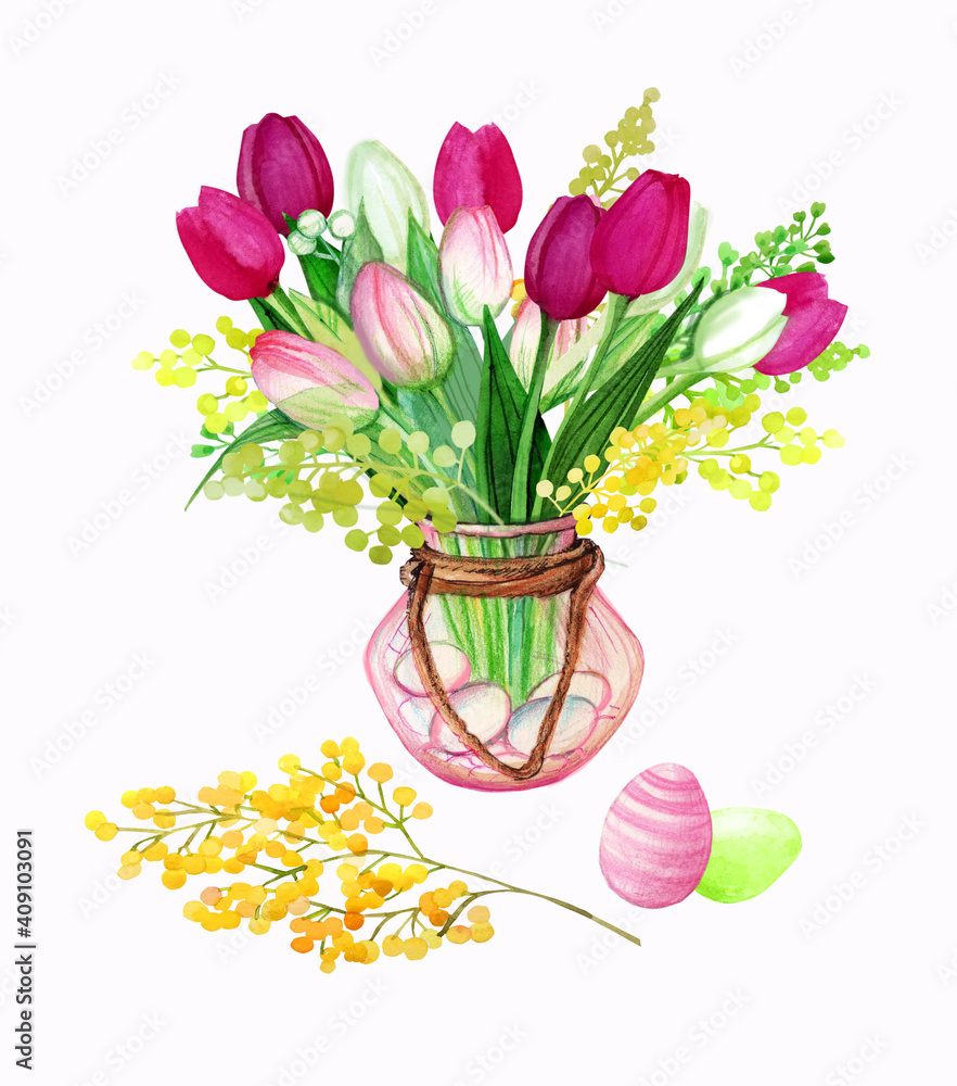 Obraz premium Illustration on a white background Beautiful tulips for every woman on celebrating day