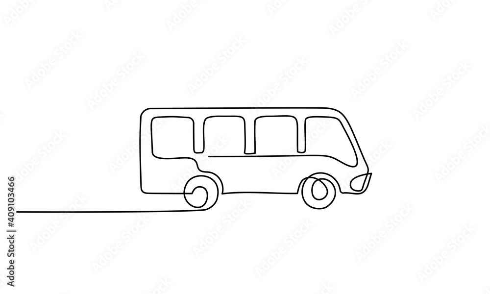 Bus for public transportation in city. Continuous one line drawing. Bus for public transportation in city. Continuous one line drawing.