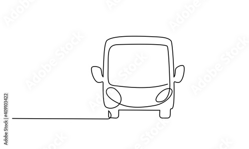 Bus for public transportation in city. Continuous one line drawing.