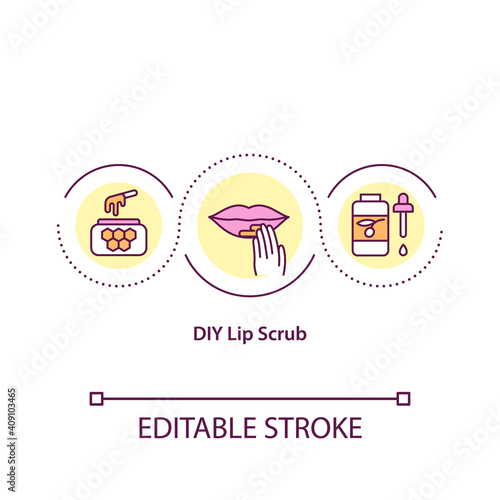 DIY lip scrub concept icon. Face care idea thin line illustration. At home face care procedures . Lip exfoliating treatment. Vector isolated outline RGB color drawing. Editable stroke
