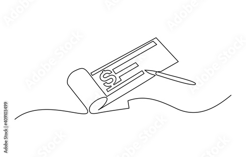 BANK CHECK, bank cheque. Continuous one line drawing.