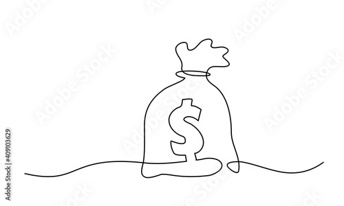 Big Money bag. Continuous One line drawing