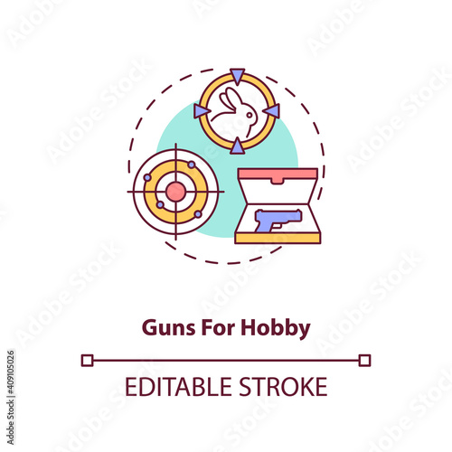 Guns for hobby concept icon. Antique weapon for collection. Firearm for hunting. Weapon control idea thin line illustration. Vector isolated outline RGB color drawing. Editable stroke