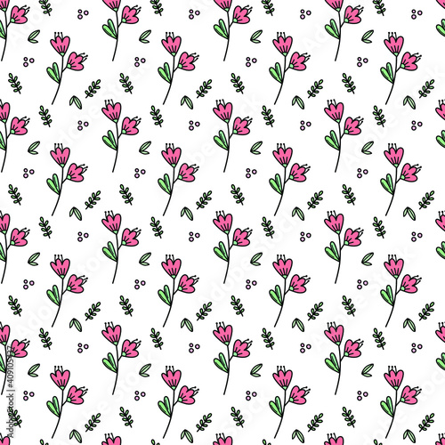 Seamless pattern with pink flowers © Anna