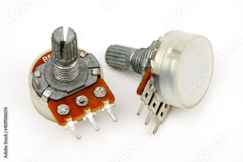 Variable resistor on white background.rheostat.
