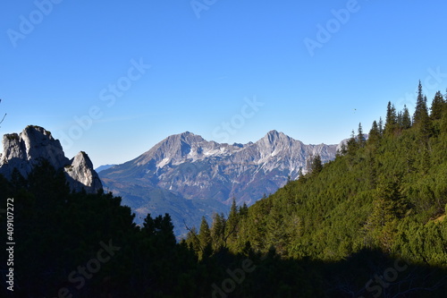 Blick auf den großen Pyhrgas und Scheiblingstein vom Hahnstein bei Admont, Steiermark, Österreich photo