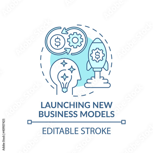 Launching new business models concept icon. Open innovation benefit idea thin line illustration. Developing strong value proposition. Vector isolated outline RGB color drawing. Editable stroke