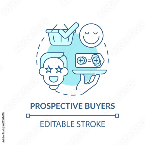 Prospective buyers concept icon. Co-creation participant idea thin line illustration. Potential client. Making purchasing decisions. Vector isolated outline RGB color drawing. Editable stroke