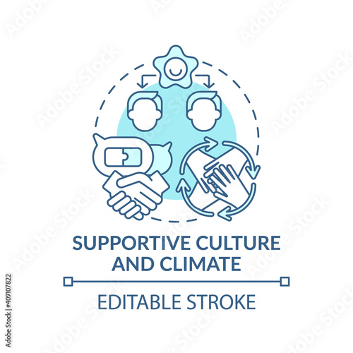 Supportive culture and climate concept icon. Co-design idea thin line illustration. Sharing learning, failure, success. Improving teamwork. Vector isolated outline RGB color drawing. Editable stroke