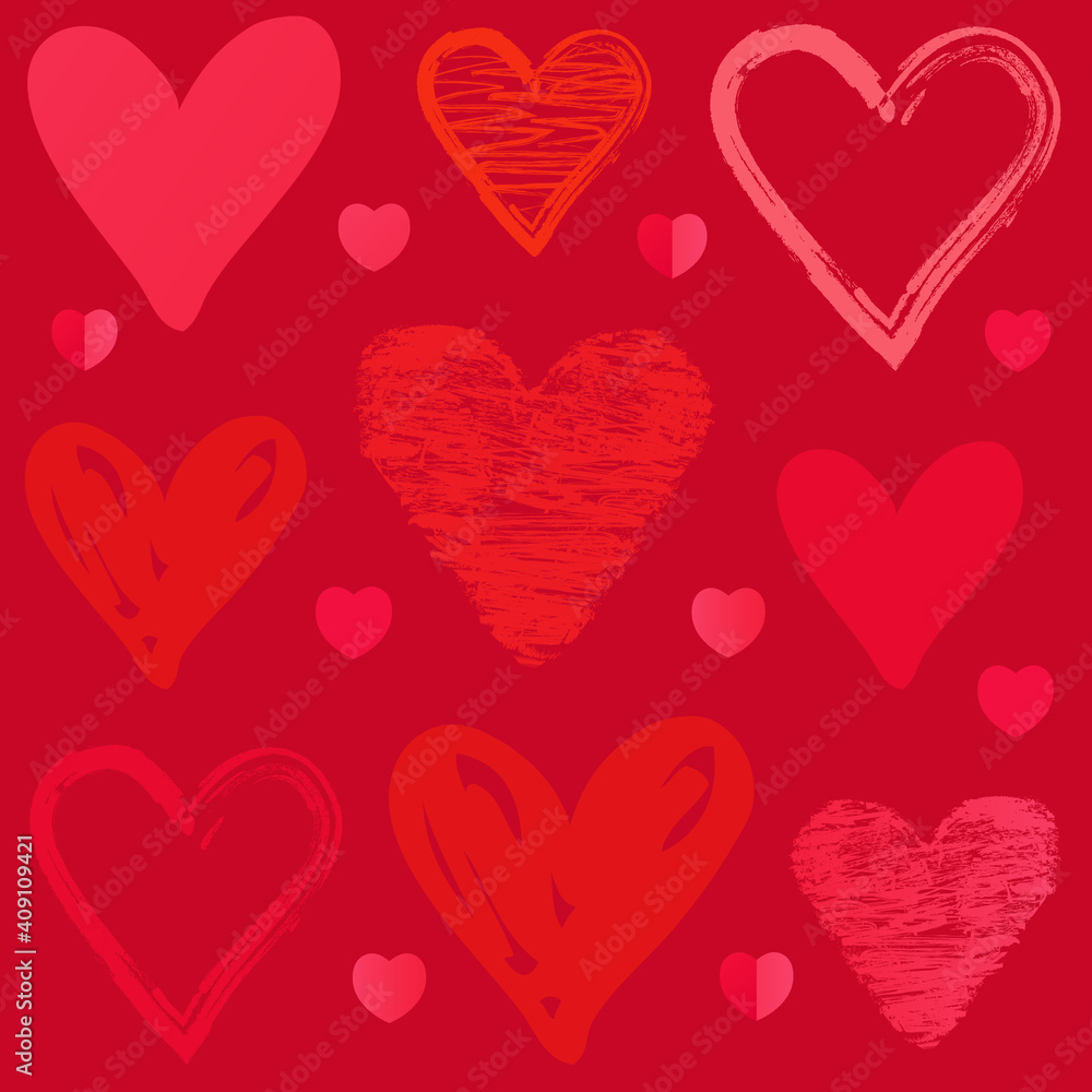 Red doodle sketch heart pattern on pink background. Cute scribble hearts rose, red and pink colors for valentine's day banner or wedding party invitation Red doodle sketch heart pattern on pink background. Cute scribble hearts rose, red and pink colors for valentine's day banner or wedding party invitation