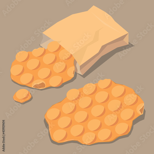 Vector illustration of Hong Kong traditional street snack egg waffle
