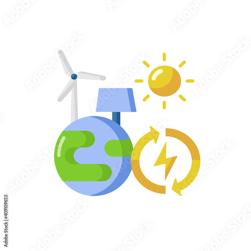 Renewable energy vector flat color icon. Alternative power generation. Environment protection. Sustainable production. Cartoon style clip art for mobile app. Isolated RGB illustration