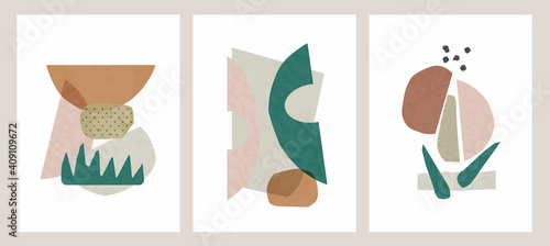 Abstract shapes Nordic paint print set. Scandinavian style poster background collection. Minimalist contemporary design vector illustration for wall decoration, home gallery, postcard, brochure cover