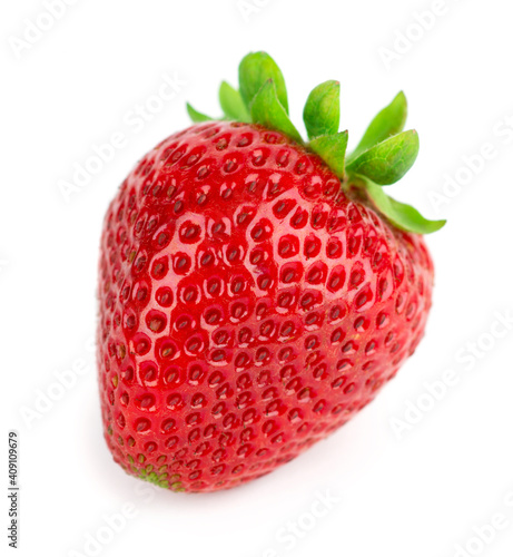 Strawberry isolated on white background. Fresh ripe fruit closeup