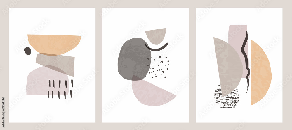 Abstract shapes Nordic paint print set. Scandinavian style poster background collection. Minimalist contemporary design vector illustration for wall decoration, home gallery, postcard, brochure cover