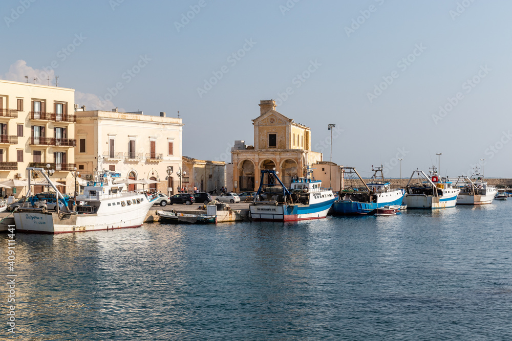 View at the harbor next to the old town of Gallipoli, Apulia, Italy