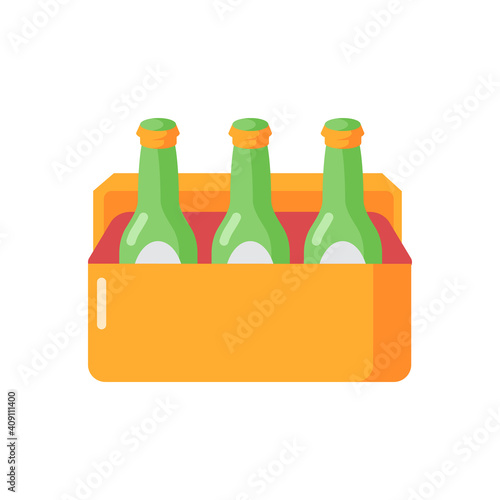 Beer vector flat color icon. Alcoholic beverage in cooler. Booze in package. Drinks sixpack. Party refreshments. Spirits in container. Cartoon style clip art for mobile app. Isolated RGB illustration