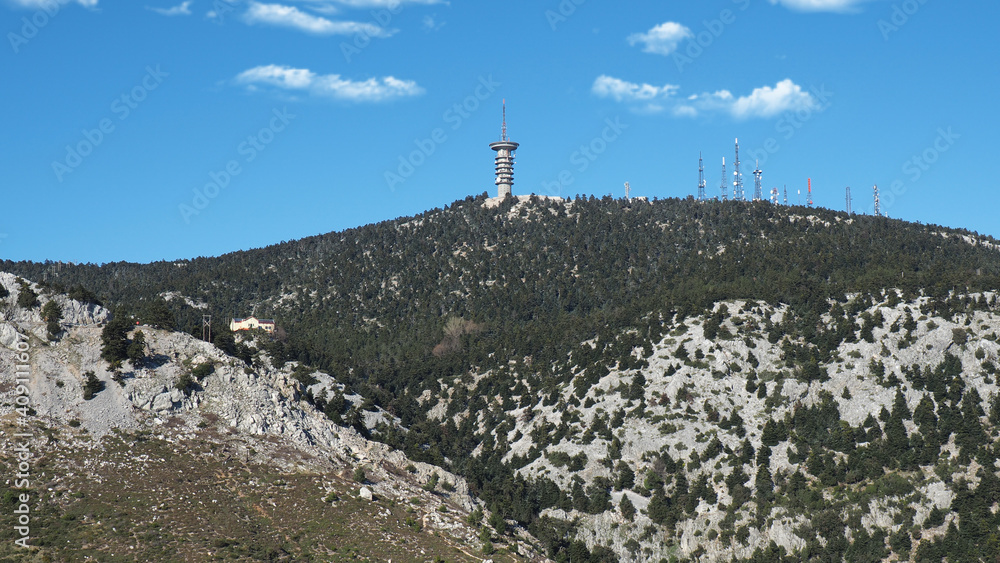 Fototapeta premium Scenic view from snowed Parnitha mountain, Attica, Greece
