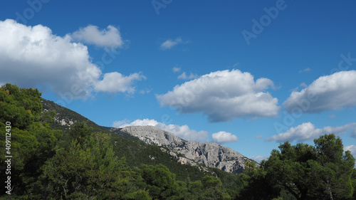 Beautiful mountain of Parnitha on a winter cloudy morning with clear blue sky  Attica  Greece