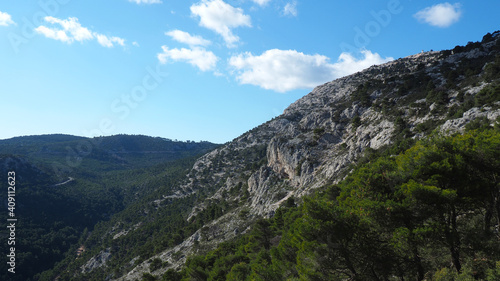Beautiful mountain of Parnitha on a winter cloudy morning with clear blue sky  Attica  Greece
