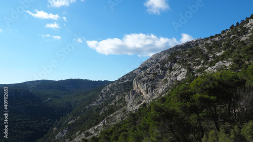 Beautiful mountain of Parnitha on a winter cloudy morning with clear blue sky, Attica, Greece