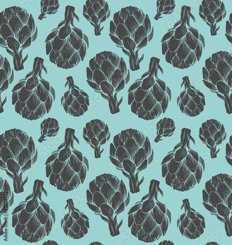 Seamless pattern with hand drawn artichokes. Vector illustration. Botanical pattern for textiles and wallpapers.