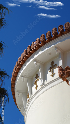 Architectural detail of public neoclassic tower residencies in district of Kifisia, Athens, Attica, Greece photo