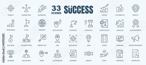 Simple Set of Success, Goals and Target Related Vector Line Icons. Contains thin Icons as Achievement, Aim, Motivation and more. Editable Stroke. 48x48 Pixel Perfect