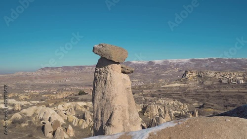 Aerial view of fairy chimneys in Cappadocia. 4K Footage in Turkey