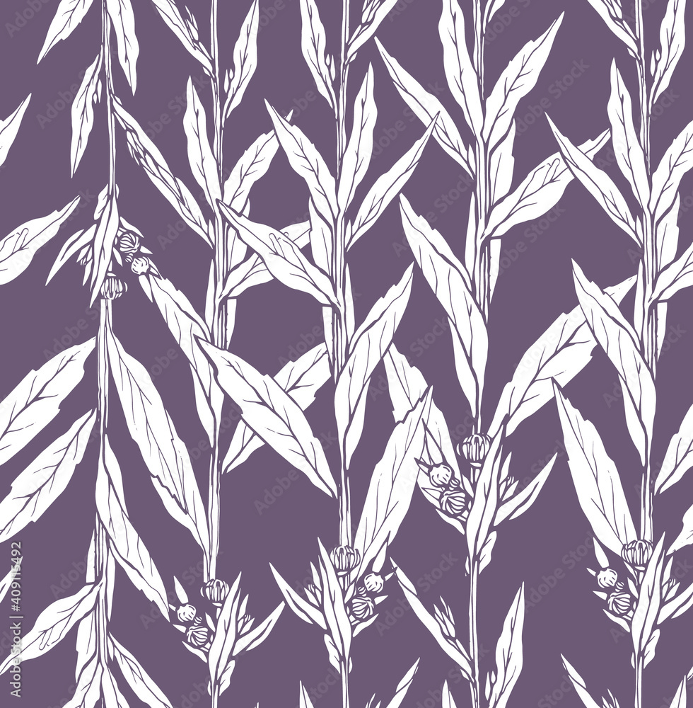 Seamless pattern with hand drawn wild flower with leaves. Vector illustration. Botanical pattern for textiles and wallpapers. Seamless pattern with hand drawn wild flower with leaves. Vector illustration. Botanical pattern for textiles and wallpapers.
