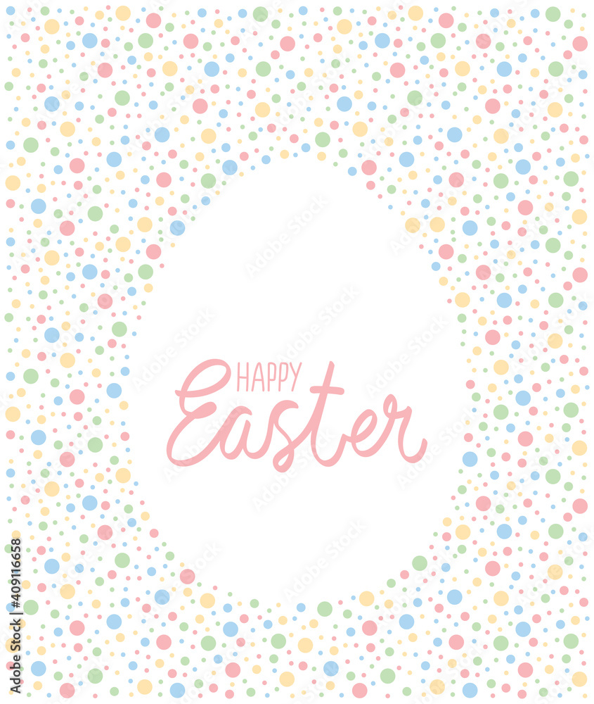 Happy Easter greeting card. Greeting card with silhouette of egg at dotted background.