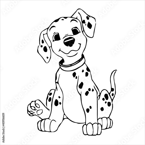 Pretty Puppy Dog coloring page Design for Kids Children preschool stock vector style illustration