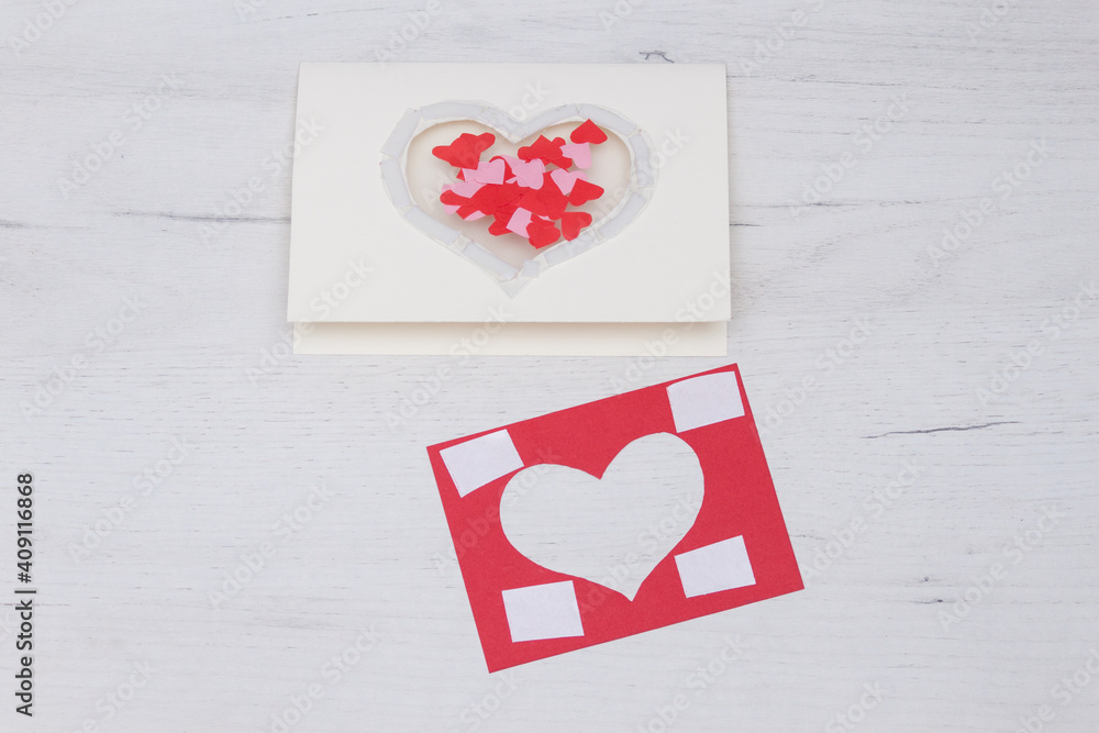 Handmade Valentine greeting card. DIY for kids, children, speb by step. Valentine's day. Step Handmade Valentine greeting card. DIY for kids, children, speb by step. Valentine's day. Step