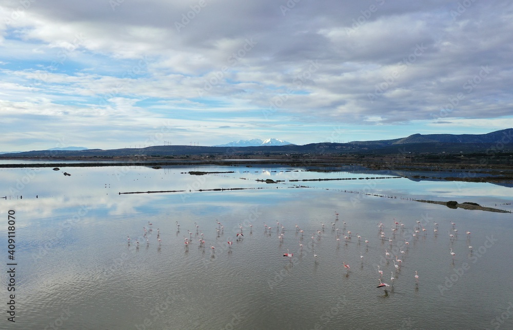 Fototapeta premium survol des corbières maritimes et du parc naturel de la narbonnaise