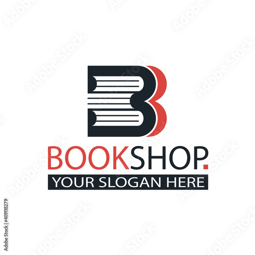 book store emblem with open book isolated on white background